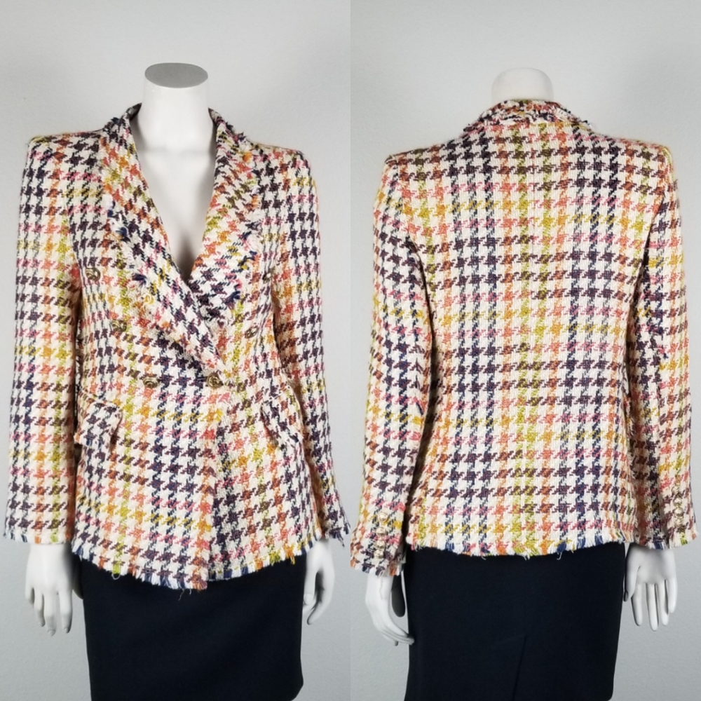 Mariely Paris Academia Distressed Multi-Colored Houndstooth Blazer Size 40/M
